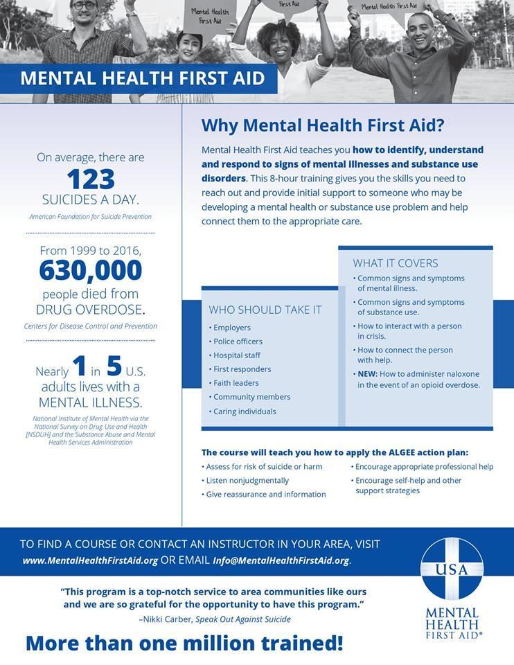Our outreach ministry s next offering is Mental Health First Aid Certification Please