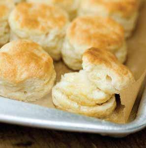 Monthly Recipe Buttermilk Biscuits Ingredients 1/2 cup cold butter 2 1/4 cups self-rising soft-wheat flour 1 1/4 cups buttermilk Self-rising soft-wheat flour 2 tablespoons melted butter Preparation 1.