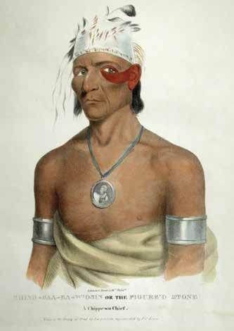 James Otto Lewis, Shing-gaa-ba-w osin or the Figure d Stone, a Chippewa Chief, hand-colored lithograph, copied onto stone by Lehman and Duval, c.