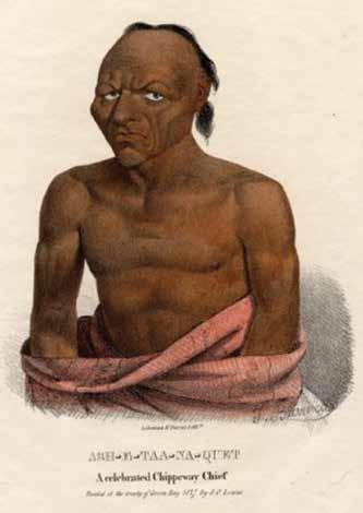 (Image: State Historical Societey of Missouri) James Otto Lewis, Ash-e-taa-na-quet, A celebrated Chippeway Chief, hand-colored lithograph, copied onto stone by Lehman and Duval, c.