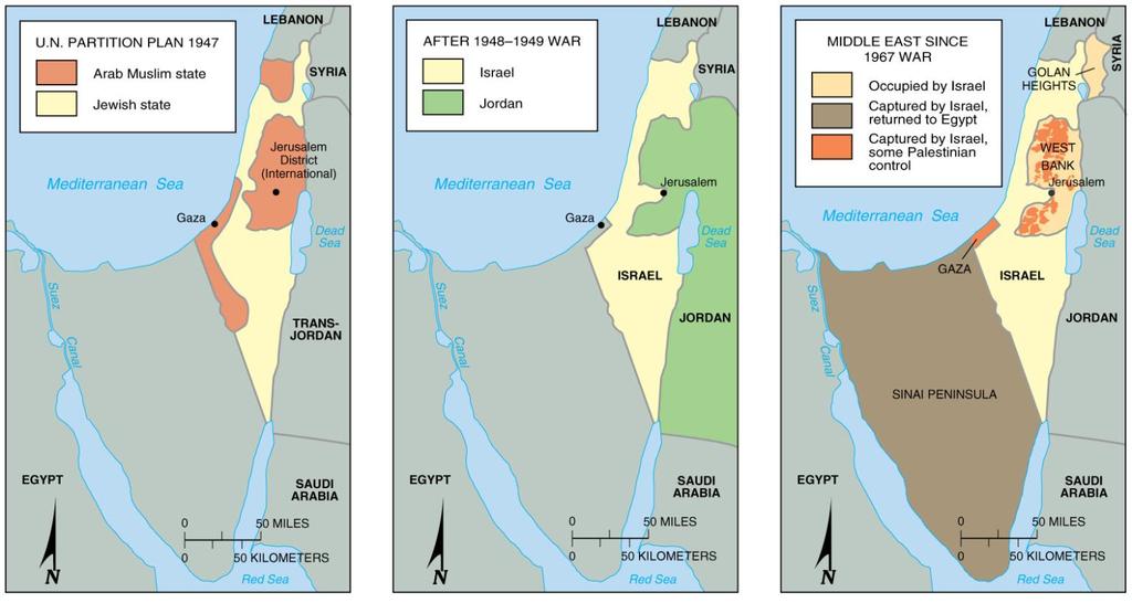 Boundary Changes in Palestine/Israel UN partition plan for Palestine in 1947 contrasted with the