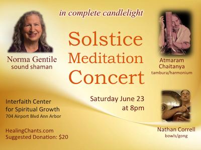 Saturday, June 23 at 8pm in ANN ARBOR, MI Meditation Concert of Sacred Chant in Candlelight Norma Gentile, sound shaman