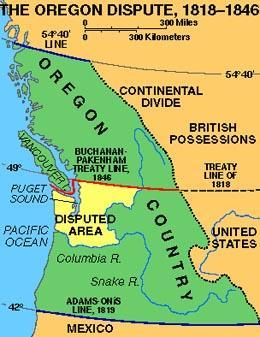 FIFTY-FOUR FORTY OR FIGHT POLK CAMPAIGN SLOGAN WANTED ALL OF OREGON SETTLED FOR HALF DIVIDED THE TERRITORY AT THE