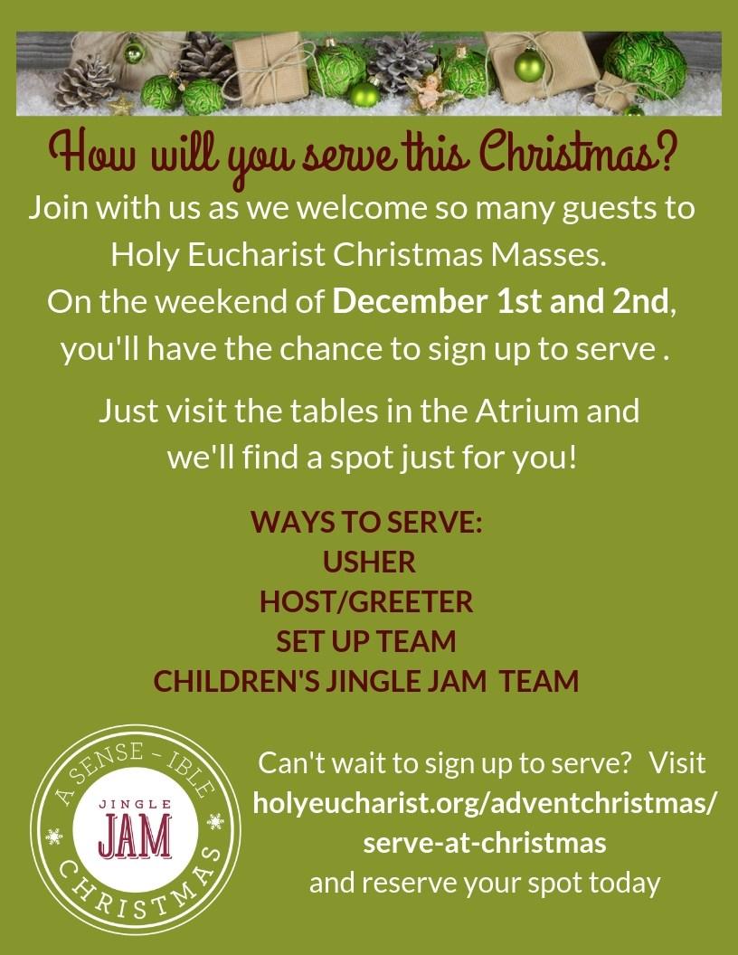 This year, at our 2 pm and 4 pm Christmas Eve Masses, we will celebrate Jingle Jam!