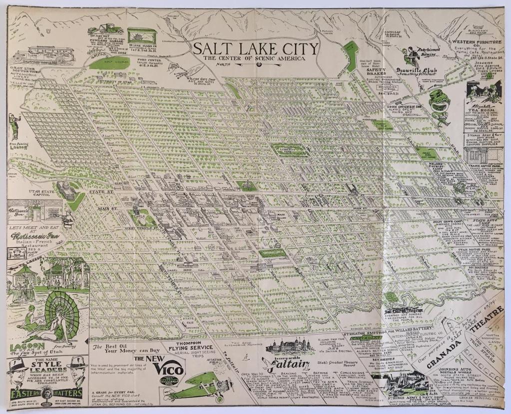 Rare Birdseye of Salt Lake City 1- Nuckolls, Jf. Salt Lake City: The Center of Scenic America. [Salt Lake City]: [Chamber of Commerce], [c.1925]. Map [33 cm x 40.5 cm] Near fine.