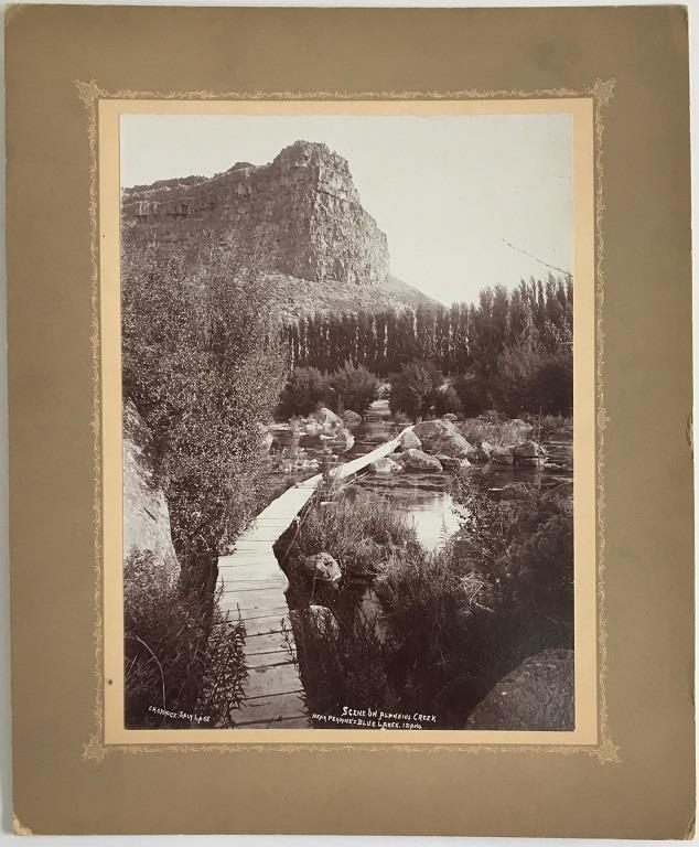Savage View of Alpheius Creek 1- Savage, Charles Roscoe. Scene on Alpheius Creek Near Perrine's Blue Lakes, Idaho. Salt Lake City: C.R. Savage, (c.1874). Large format albumen [20.