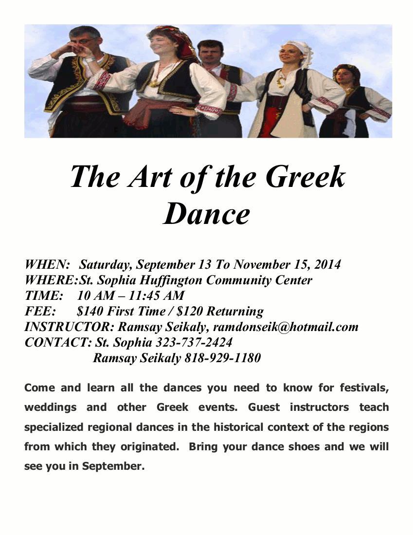 THE ART OF THE GREEK DANCE SUNDAY SCHOOL Sunday School Registration and Ice Cream Social