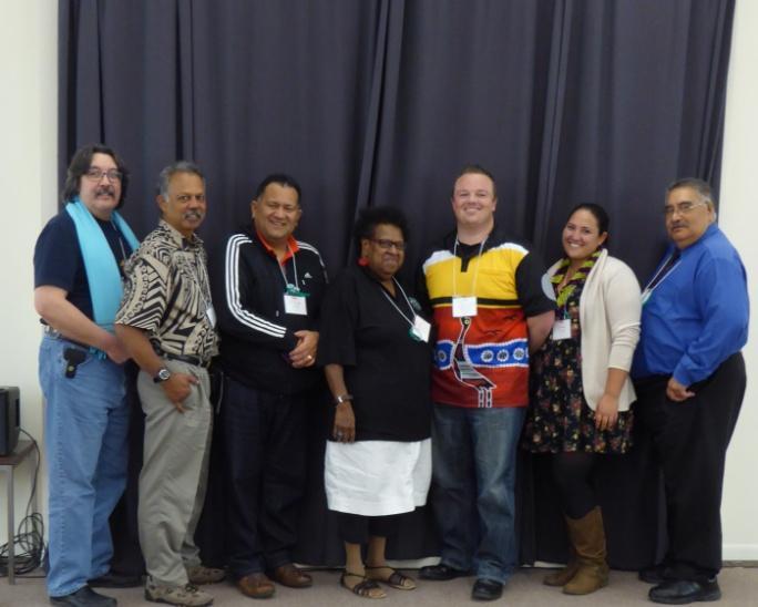 A Steering Committee for the AIN was elected as per the photograph below: Reverend Chris Harper (Canada), Mr Edward Hanohano (Hawaii), The Right Reverend Te Kitohi Pikaahu (Aotearoa), Ms Rose Elu