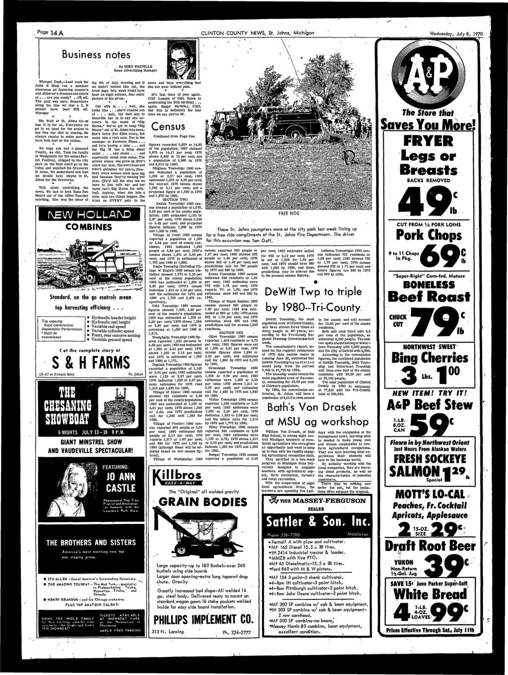 Page A CLINTON COUNTY NEWS, St. Johns, Mchgan Wednesday, July, 970 Busness notes By MIKE PREVILLE News Advertsng Manager Whoops I Dept.