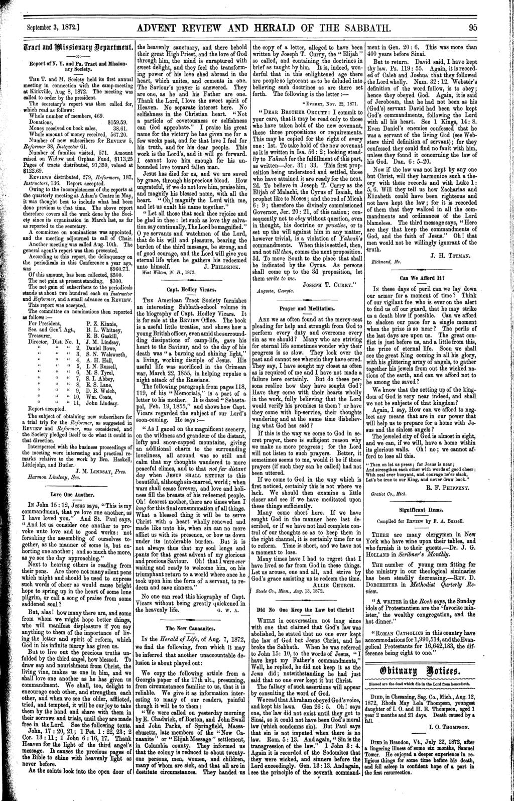 September 3, 872.] ADVENT REVIEW AND HERALD OF THE SABBATH. 95 iratt aua \i~snuny ~tpartmtut. -:o:- Report ofn. Y. an Pa. Tract an Mi