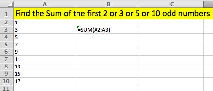 Construct a spreadsheet that shows the sum of the first 3 or 5 or