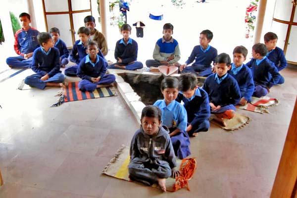 Each morning the younger Bal Ashram children (ages 3 to 11) march themselves into