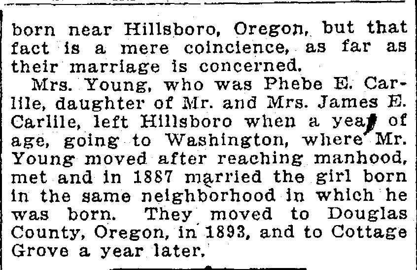 1870: Forest Grove, Washington Co, OR, no date; James Carlisle, 25, farmer, $1000 $700 Canada west; Louisa, 19, keeping house, IL; Pheba, 3/12 (Feb), OR; Rufus R.
