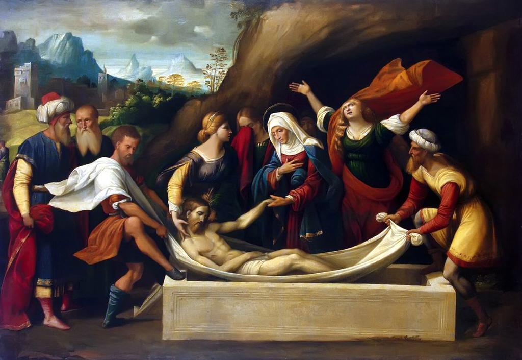 Jesus is placed in the tomb They took the body of Jesus and bound it with burial cloths along with the spices, according to the Jewish burial custom.