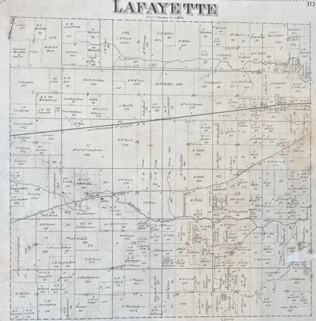 Section 14, Lafayette Township, just north of Kickapoo Creek. (Fragments, at 104; More Fragments, at 187.) That land descended first to Samuel s son John D. the J. Martin on the map Cousin John as I.