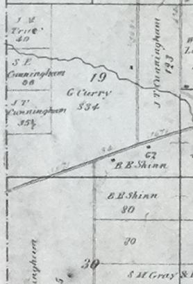 Three miles to the west of J. Martin s property and a little south of Kickapoo Creek, in Sections 19 and 30, just below the main east-west road, appear two parcels totaling 142 acres belonging to B.