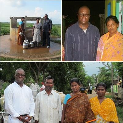 Clockwise from top: Lakshmi (with water jar) and her friend at the community well. With Lakshmi after praying for her salvation. During a follow-up visit two days after she got saved.