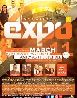 All Catholics concerned about vocations are invited to attend this vocation expo on March 1, at St. Mary s Seminary, 9845 Memorial Drive, starting with Mass at 8:30 a.m. and ending at 2:45 p.m.. The expo includes Mass, presentations, break out sessions and exhibits.