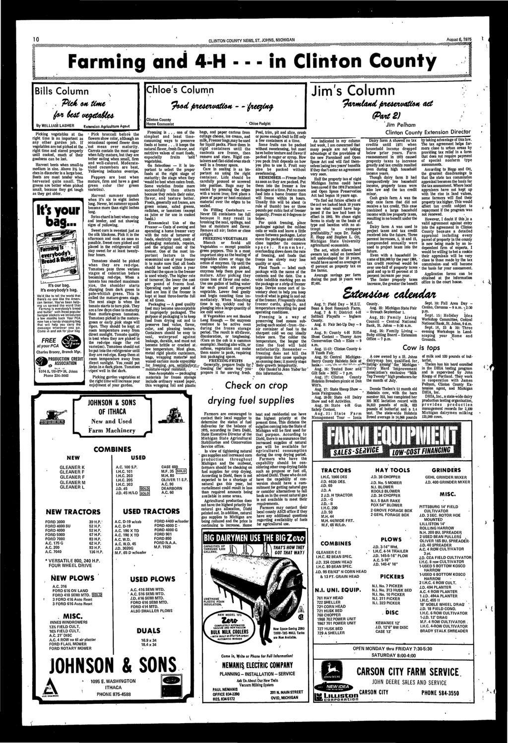 :... x... :, :. :.^^ CLINTON COUNTY NEWS, ST. JOHNS, MICHIGAN. Auoust, 1975 Farmng and 4-H n Clnton County «<«TO>XW»>>>>XW>W.VAVKW?>>X., -. - -.-..-...-. f..-. -..r. f,- Blls Column.