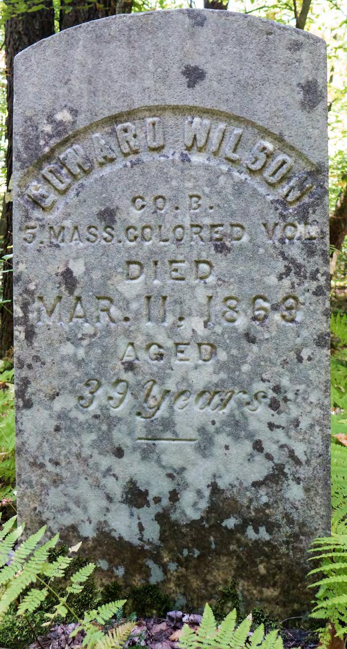 Left: Headstone of Edward Wilson, Co. B. Mass. Colored Vol., Died Mar.