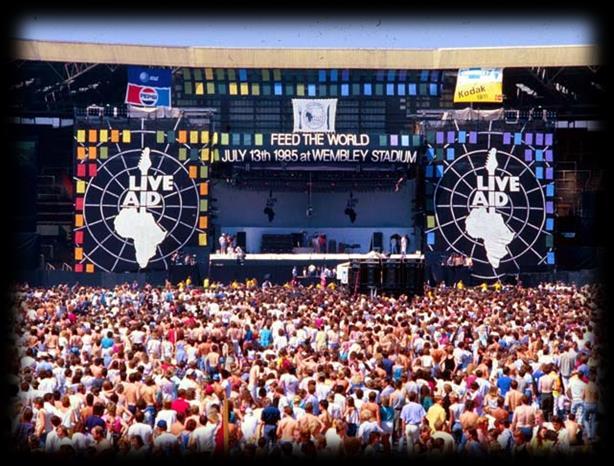 AN EXAMPLE Live Aid was a dual-venue concert held on 13 July 1985. The event was organized by Bob Geldof and Midge Ure to raise funds for relief of the ongoing Ethiopian famine.