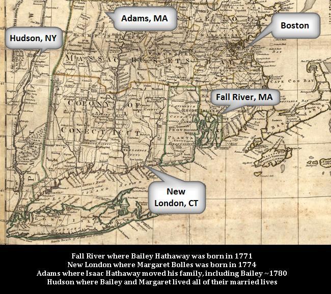 A Colonial Era Map showing the locations where Peggy and Bailey lived In spite of the distances involved, Peggy remained close to her parents.