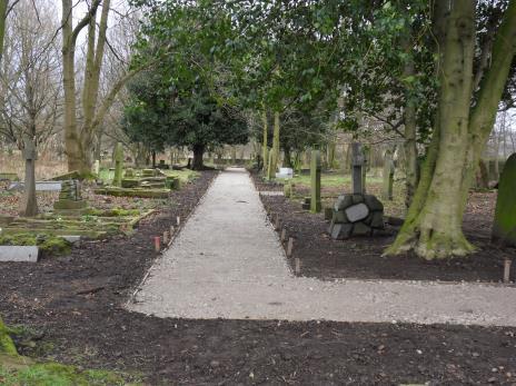 There is a hard standing footpath between two gates which is accessible for disabled visitors and three substantial larch seats have been provided.