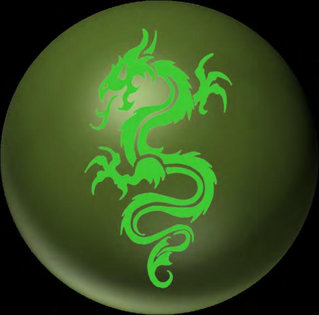 A green dragon issuing from the centre of a