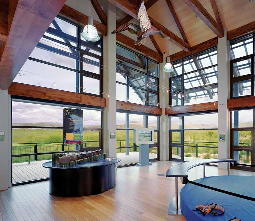 The Swaner Preserve and EcoCenter in Park City was the first project in Utah to earn LEED Platinum certification. (right) The lobby of the Sutton Geology Building at the University of Utah.