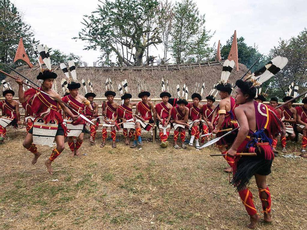 The Hornbill Festival celebrations are marked with vibrant displays of traditional dances, sports, and songs of the various Naga tribes.