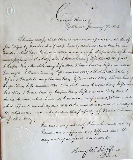 Ripley on October 1,1861, notified Merrill, Thomas that the Secretary of War had approved the recommendation and that the materials should be returned to Merrill upon their application.