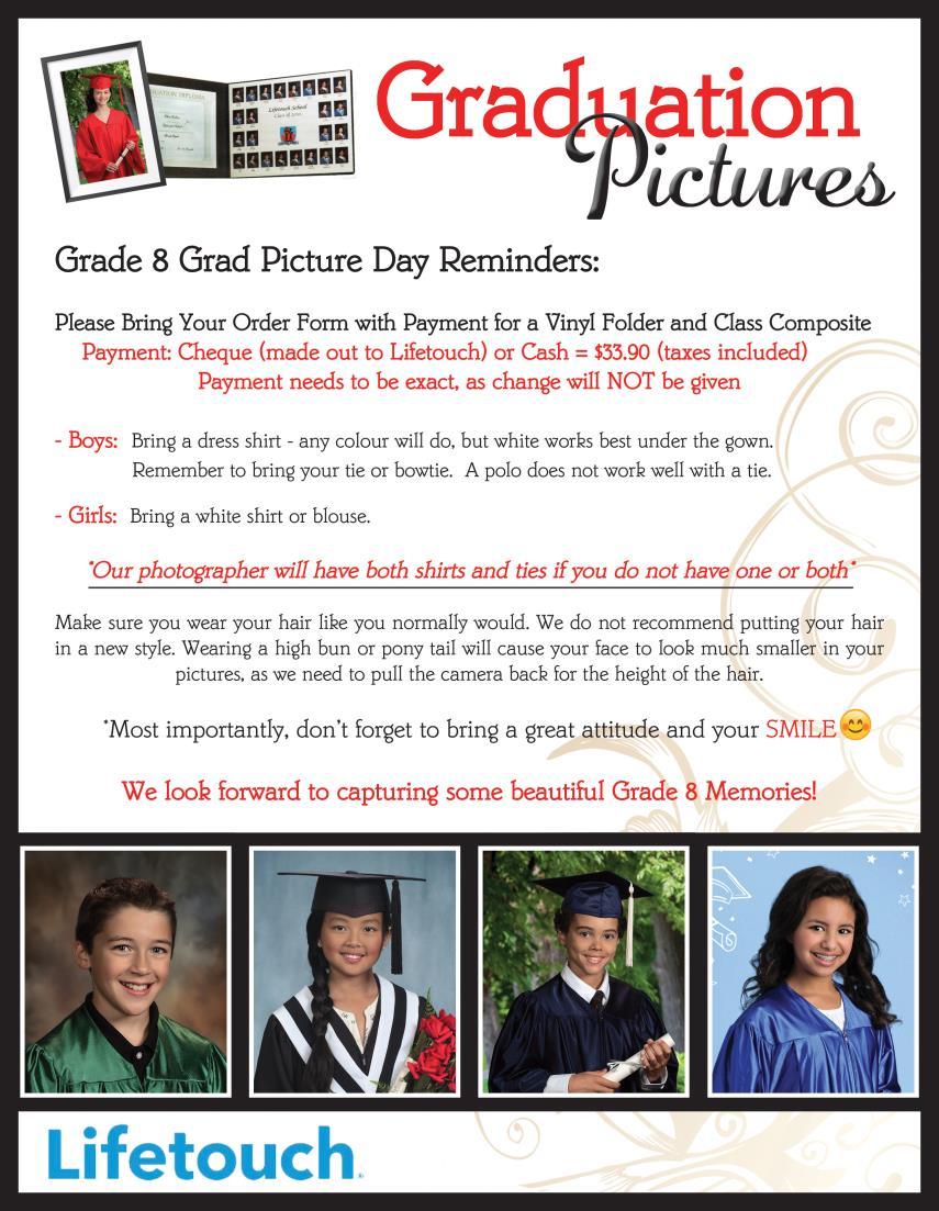GRADUATION PHOTOS Lifetouch will be at our school on Tues. Jan.