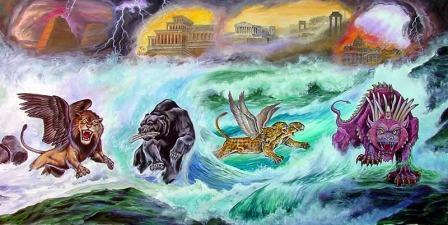 Monday Vision of 4 beasts Bible Reading: Daniel 7v1-14 1. When did Daniel have this vision? (v1) 2. What came out of the sea? (v3) 3. What was the 1 st beast like? (v4) 4.