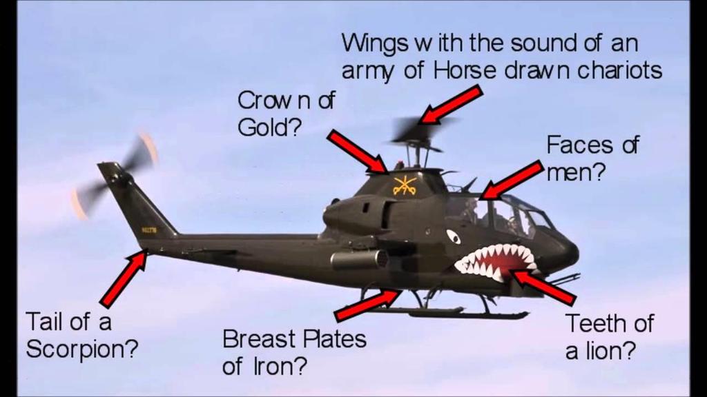 I resist the modern interpretation of what John saw as Helicopters or modern aircraft. 12 One woe is past. Behold, still two more woes are coming after these things.