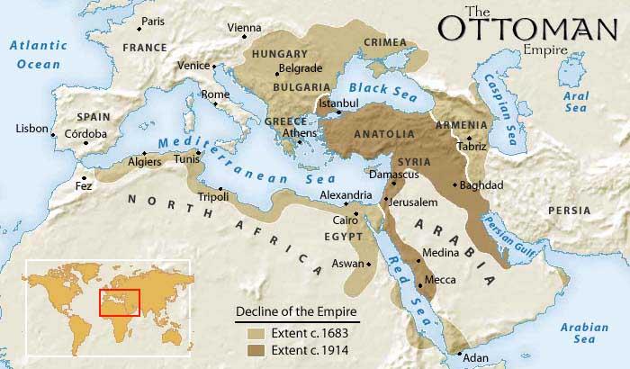 By the time of World War I, the Ottoman Empire was on the brink of falling apart. At its peak in the 16 th Century, it had stretched across North Africa, the Middle East, and Eastern Europe.