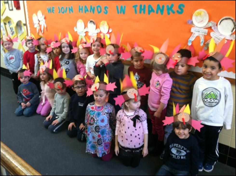 IN MS. O BRIEN S PRE-K TURKEYS ARE STANDING ALL IN A ROW! Learning about The first Thanksgiving was a month long, integrated lesson in Ms. O Brien s Pre-K class.