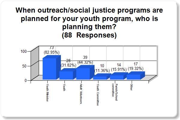 Regarding a justice or service themed committee, the offered answers were *Mostly through charity or service to the poor and vulnerable * Mostly through advocacy such