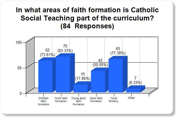Respondents also reported that teaching Catholic Social Teaching is an area for school-age children and adults. Respondents reported on the service project which families could participate in.