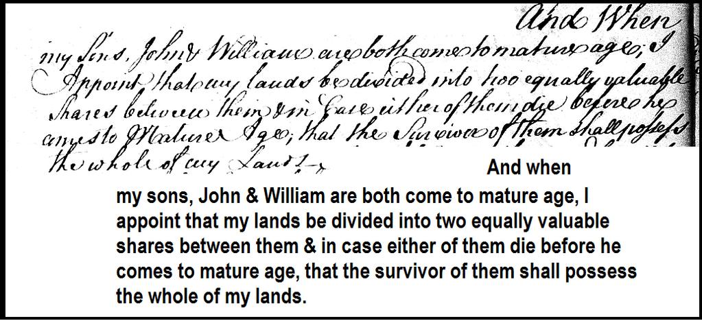 When Wm reached the age of majority in 1780, he was deeded the entirety of both tracts of land
