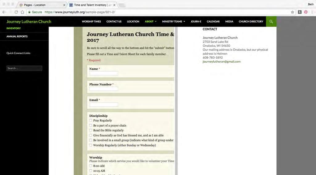 Time & Talent Survey Online- 1 of 2 Journey Lutheran