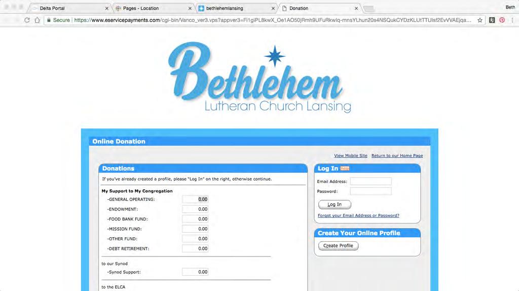 Web-based giving form (2 of 2) Bethlehem Lutheran