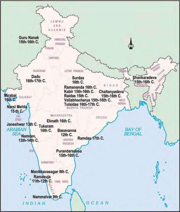 Map 1 Major bhakti saints and the regions associated with them. expression of his devotion and as a literary work. Surdas was an ardent devotee of Krishna.