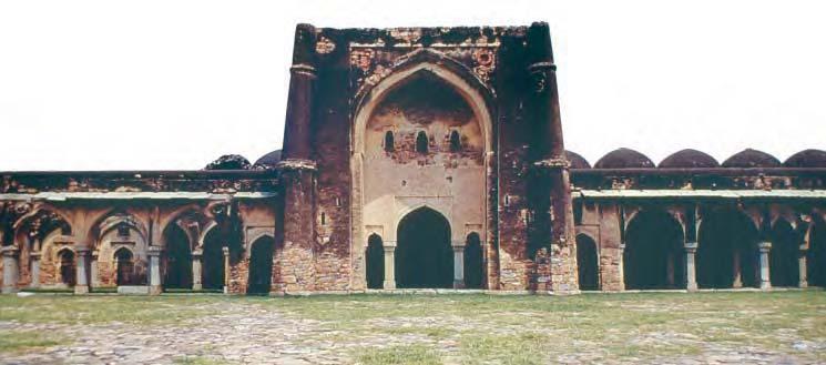 The mosque was enlarged by Iltutmish and Alauddin Khalji. The minar was built by three Sultans Qutbuddin Aybak, Iltutmish and Firuz Shah Tughluq. Fig.