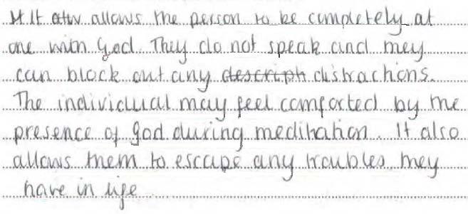 Grade A - Example 1 (Part A) A2 (a) Worship Explain why meditation is important to some Christians.