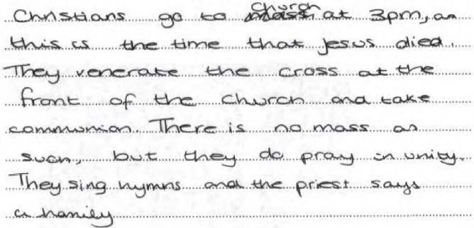 Grade A - Example 2 (Part A) A3 (a) Festivals Explain what Christians celebrate on Palm Sunday. [3 marks] AO1 A full answer with sound knowledge and understanding with slight development.