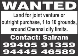 July 7-13, 2012 MAMBALAM TIMES Page 7 SPECIAL CLASSIFIED ADVERTISEMENTS Classified Advertisements under the heads Accommodation Required, Old Age Home, Marriage Hall, Mini Hall, Real Estate (Buying &