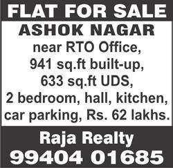 Interested actual buyers contact: 98402 43355. WEST MAMBALAM, Eswaran Koil Street, near Railway Station, 450 sq.ft, 1 bedroom, hall, kitchen, covered car park, ground floor, Rs.
