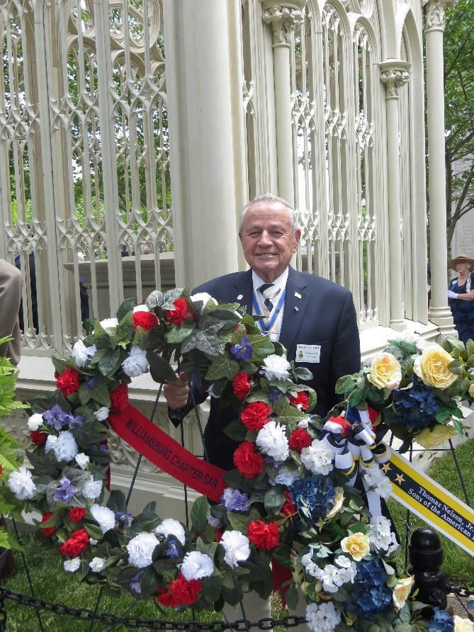 Below: The recently rebuilt tomb of President James Monroe is shown with the wreaths that were placed by 22 patriotic and heritage societies which attended the ceremony to honor his 259 th birthday.