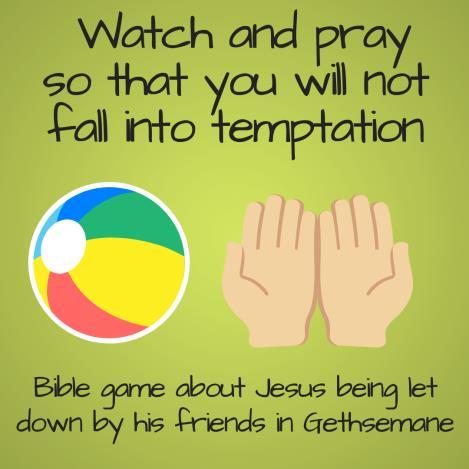 Bible game - Watch and pray so that you will not fall into temptation. Jesus knows what is going to happen in the coming hours.