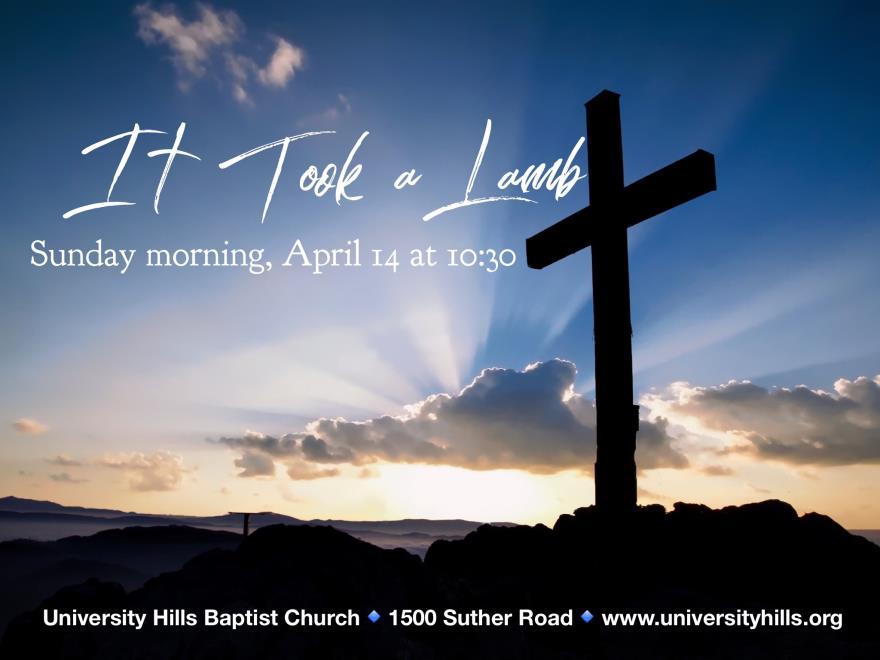 April 5, 2019 On Sunday morning, April 14, at 10:30 a.m., the choir and orchestra will lead us in a Holy Week reflection on the life of Christ.